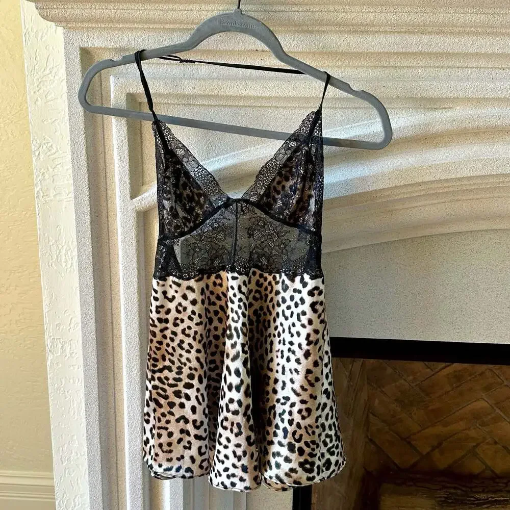 Victoria's Secret Leopard Print Satin and Lace Babydoll Chemise